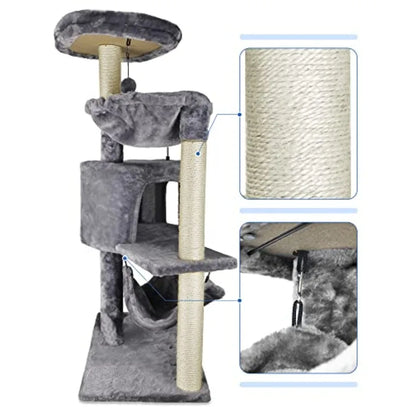 Cat Tree with Cat Condo and Big Hammock, Grey