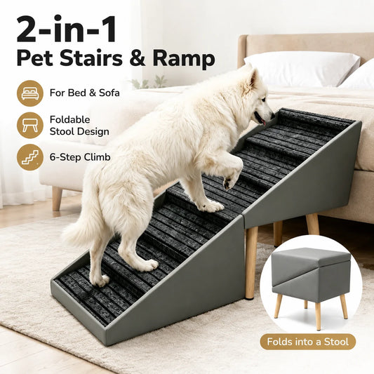 6 Step Dog Stairs Pet Ramp for Bed and Sofa Foldable Ottoman Non Slip Steps for Small Medium Large Dogs Indoor Furniture Access