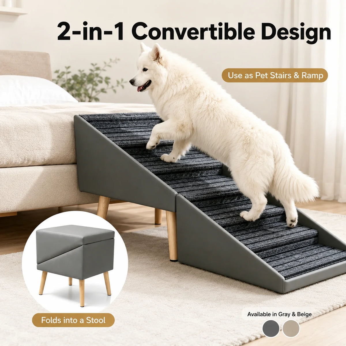 6 Step Dog Stairs Pet Ramp for Bed and Sofa Foldable Ottoman Non Slip Steps for Small Medium Large Dogs Indoor Furniture Access
