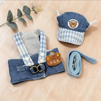 3Pcs Spring Summer Pet Dog Clothes For Small Dogs Cats Puppies Chest Harness Traction Rope Breathable Fabric Clothing Supplies