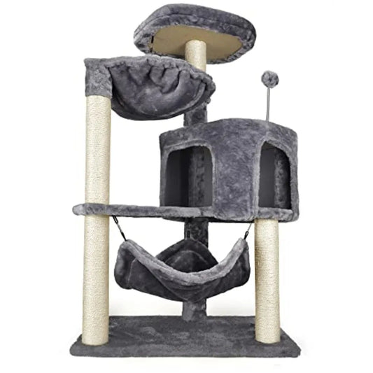 Cat Tree with Cat Condo and Big Hammock, Grey