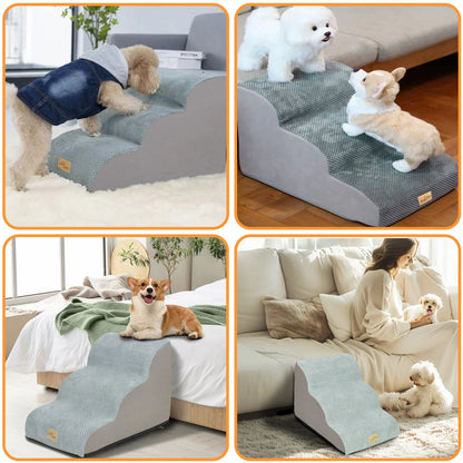 3/4/5 Steps Dog Stairs for Small Dogs Curved Dog Step Pet Ramp with Removable Cover for Sofa Bed or Chair High-Density Sponge Foam