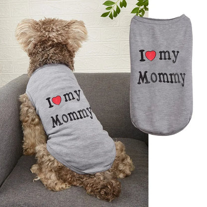 Pet Couple Clothes I Love My Daddy / Mom Puppy Tank Top Summer Sleeveless T-Shirt for Small Dogs Cute Pet Outfit