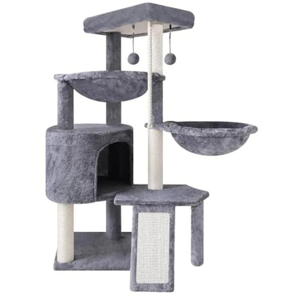 Three Layer Cat Tree with Cat Condo Scratch Pad and Two Hammocks, 3-Tier Cat Tree, Natural Sisal, Replaceable Hanging Balls, St