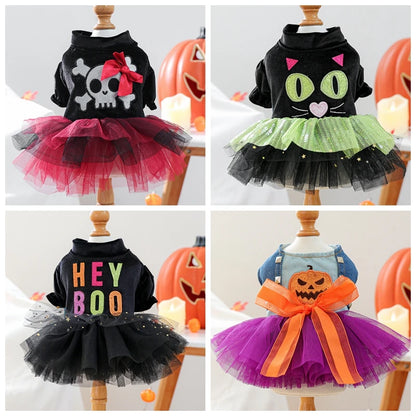 Funny Puppy Autumn Winter Clothes For Small Dogs Halloween Bubble Sleeve Pet Dress Princess New Cat Apparel Dachshund Pomeranian