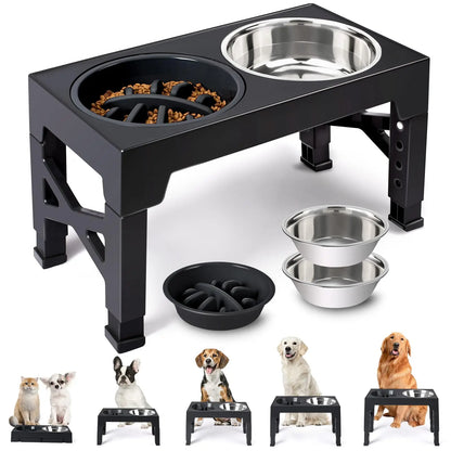 Adjustable Elevated Dog Feeder, Raised Dog Bowl Stand with Double Stainless Steel Food Water Bowls, Ergonomic Pet Feeding Station for Small Medium Large Dogs