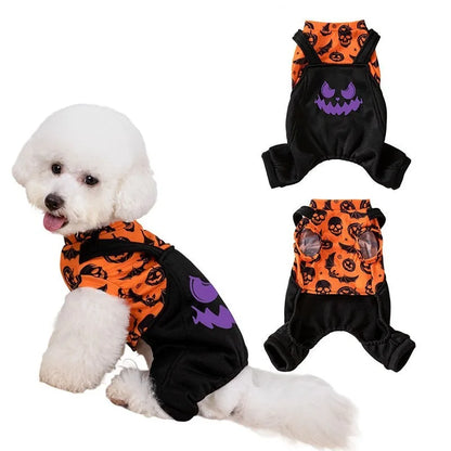 Halloween Pet Four-legged Costume All-over Jack-o'-Lantern Print Stretchy Polyester Material Easy Pull-on Closure for Halloween Party Daily Wear Small Pet Lovers dog costume dog halloween
