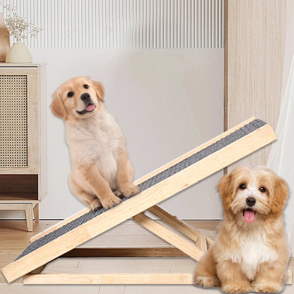 Wooden Folding Dog Ramp 3/4 Levels Height Adjustable Portable Pet Ramp Non-Slip Versatile for Indoor High Bed Couch