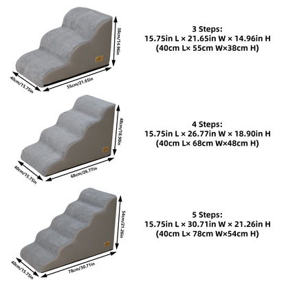 3/4/5 Steps Dog Stairs for Small Dogs Curved Dog Step Pet Ramp with Removable Cover for Sofa Bed or Chair High-Density Sponge Foam