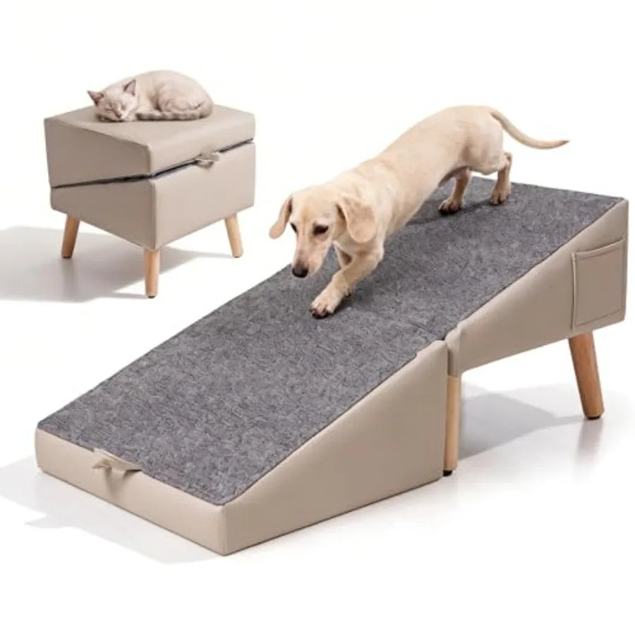 Dog Ramp for Couch Bed, 2-in-1 Dog Stairs for Small and Medium Dogs Cats, 16'' Indoor Pet Ramp with 23Gentle Slope, Non-Slip Fe