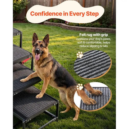 Dog Stairs for Car, 4 Steps Extra Wide Foldable Dog Ramp for Large Dogs with Non-Slip Rug Surface, Portable Lightweight Pet Ladder for Car, SUV, Truck, High Beds, Sofas, Support up to 200 lbs