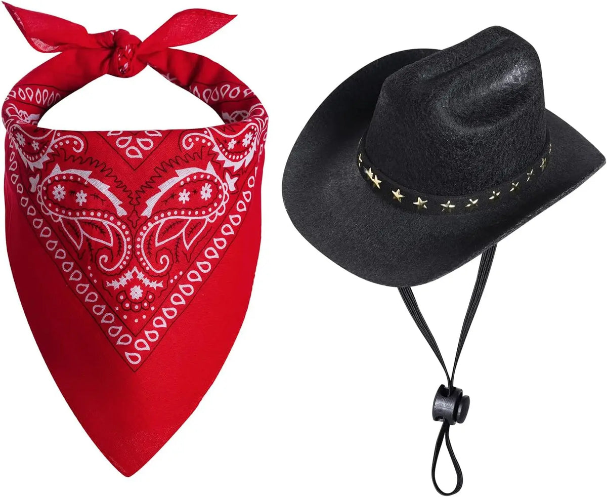 Halloween Costumes for Dogs Cat Pet Cowboy Costume Cowboy Hat with Bandana Set for Halloween, Christmas, Holiday, Party, Cosplay (Pink, Small)
