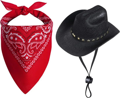 Halloween Costumes for Dogs Cat Pet Cowboy Costume Cowboy Hat with Bandana Set for Halloween, Christmas, Holiday, Party, Cosplay (Pink, Small)