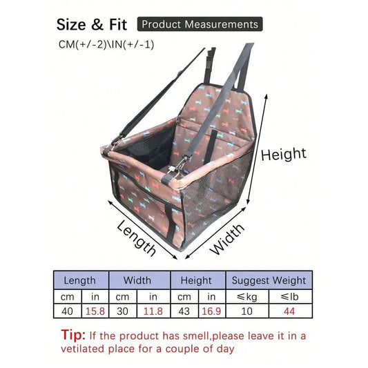 Pet Car Seat, Pet Carrier Basket For Dog And Cat, Pet Car Travel Bag, Car Front Seat Pet Barrier. Made Of 600D Thick Oxford Fab