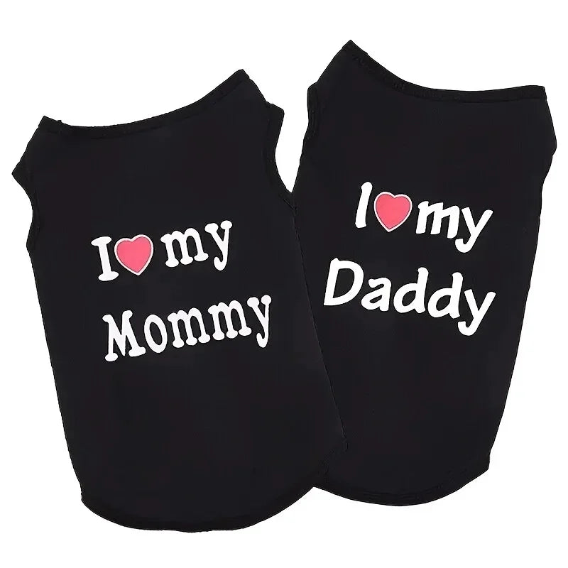 Pet Couple Clothes I Love My Daddy / Mom Puppy Tank Top Summer Sleeveless T-Shirt for Small Dogs Cute Pet Outfit