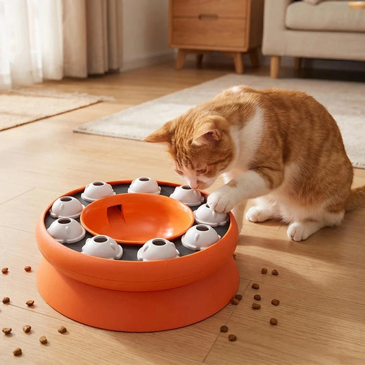 Interactive Cat Puzzle Feeder Toy Slow Feeder Bowl Treat Dispenser for Indoor Cats, Mental Stimulation Aid Digestion Enrichment Pet Game for Kitten
