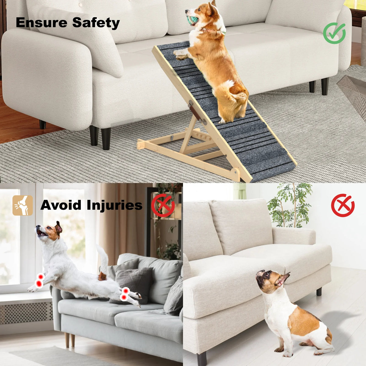 Adjustable Dog Ramp Pet Wooden Folding Dog & Cat Stair for Couch High Bed Non Slip Carpet Surface 7 Levels Height Adjustable