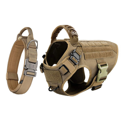 Dog Harness Collar Set Adjustable Tactical Dog Vest Harness And Durable Nylon Dog Collar Combo For Small Medium Large Dogs Outdoor Walking Training