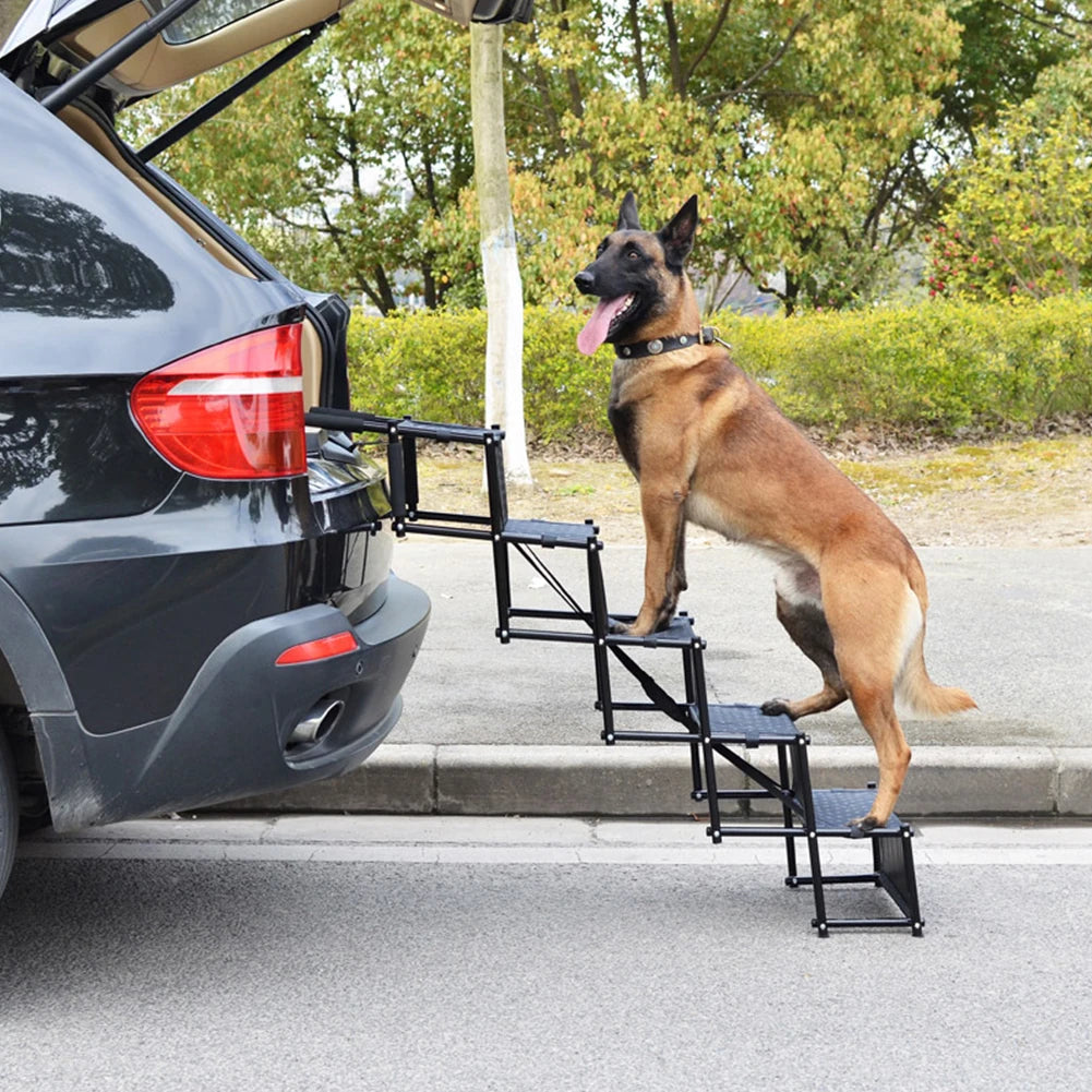 5 Steps Dog Car Ramp for Large Dog Support Up To 150 Lbs Foldable Pet Ladder Support Pet Stair for High Beds Trucks Cars and SUV