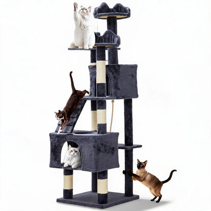 72 Inch Large Cat Tree Tower with Scratching Posts, Multi Level Cat Condo Furniture with Perches, Hammock & Toys, Stable Indoor Activity Center for Cats