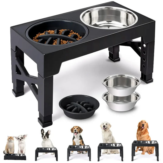 Elevated Dog Feeder Bowls Adjustable Raised Stand with Double Stainless Steel Food Water Bowls Small Medium Large Dogs