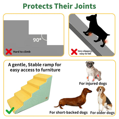 3/4/5 Dog Stairs for Bed Sofa Dog Steps High-Density Foam Dog Ramp Step Gentle Slope Washable Cover for Puppies & Senior Pets