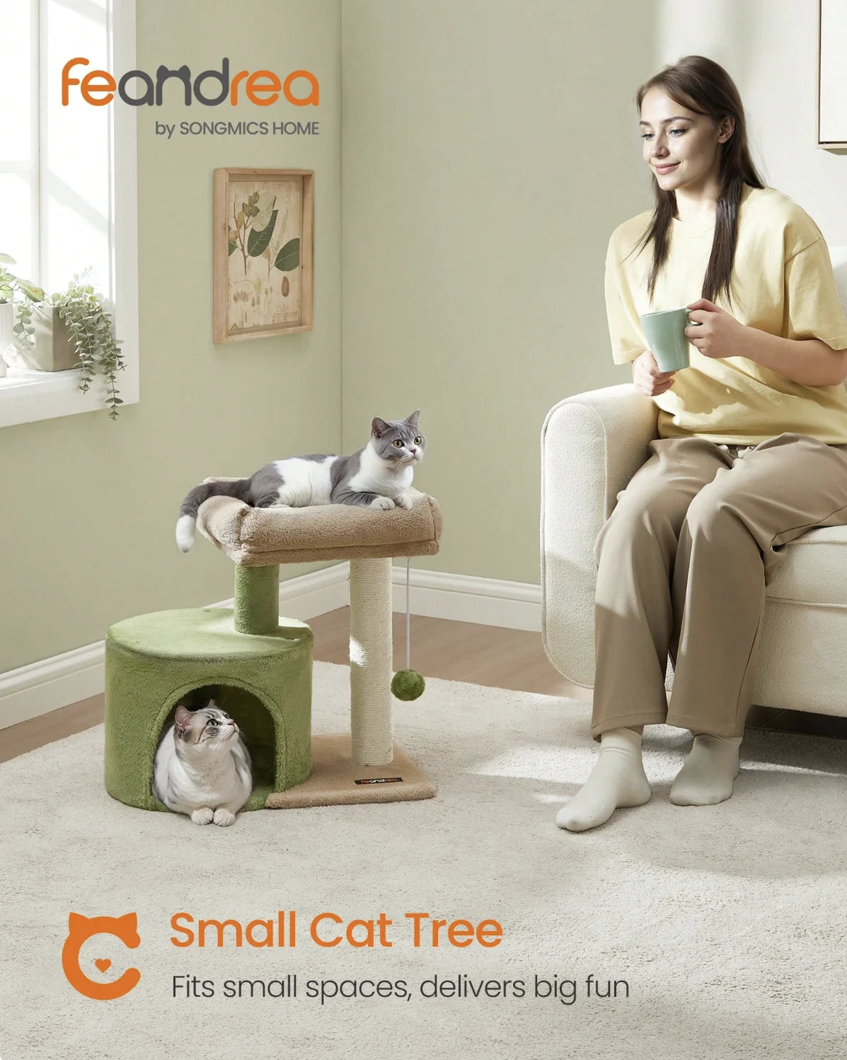 Cat Tree, Cat Tower With Sisal-Covered Scratching Post, Cat Condo With Padded Perch, For Small Spaces, Kittens