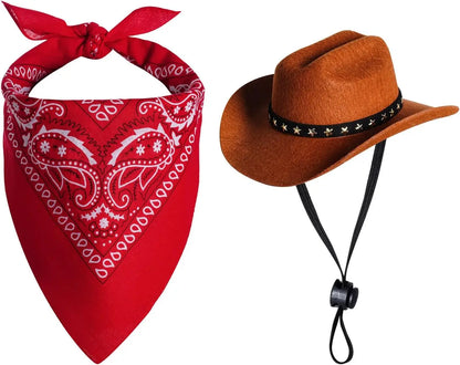 Halloween Costumes for Dogs Cat Pet Cowboy Costume Cowboy Hat with Bandana Set for Halloween, Christmas, Holiday, Party, Cosplay (Pink, Small)