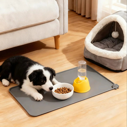 Pet Feeding Mat Soft Silicone Material with Risen Edges to Prevent Spills Easy to Clean Cat Dog Feeder Pad