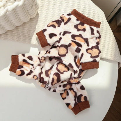 Leopard Dinosaur Dog Costume! Pet Winter Clothes Warm Fleece Jumpsuit Halloween Pajamas for Small Medium Dogs