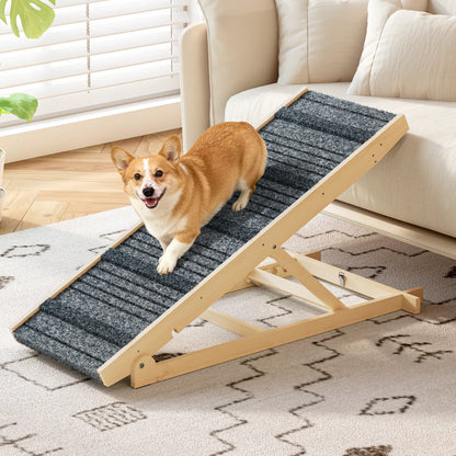 Adjustable Dog Ramp Pet Wooden Folding Dog & Cat Stair for Couch High Bed Non Slip Carpet Surface 7 Levels Height Adjustable