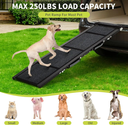 Garvee 63inch Folding Car Pet Steps Non Slip Climbing Ladder Dog Ramp for Car Heavy Duty Ramp Supports Up to 250 Lbs for Large Dogs and Cats Vehicle SUV Safe
