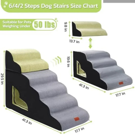 Dog Stairs for High Bed, 30 Inch Height 6 Steps Soft Foam Spliced Dog Steps for Bed, Non-Slip Sturdy Pet Stairs, Ramp for Small
