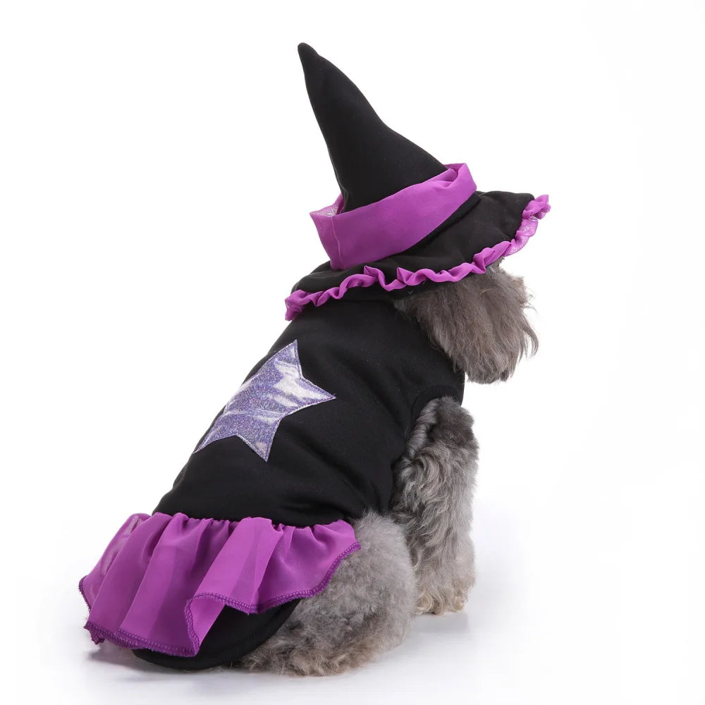 Halloween Dog Witch Cosplay Costume Skin-friendly Stretch Fabric Ruffled Organza Bottom Matching Witch Hat for Halloween Parade Outdoor Walk Pet Enthusiasts cat costume bat wings cat halloween