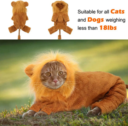 Dog Lion Costume Pet Clothes for Halloween Party Simulation Lion Pets Outfits Cosplay Dress up Clothes Pet Lions Hoodie Cat Costume for Party