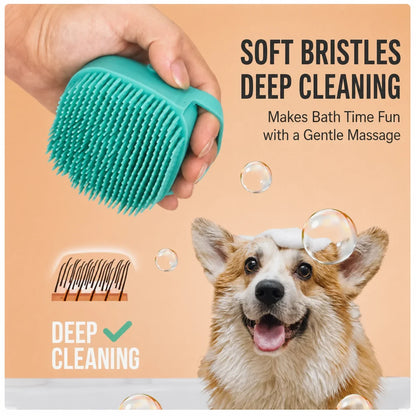 Dog Bathing Brush Pet Massage Brush Shampoo Dispenser Soft Silicone Brush Rubber Bristle for Dogs and Cats Shower Grooming Tool