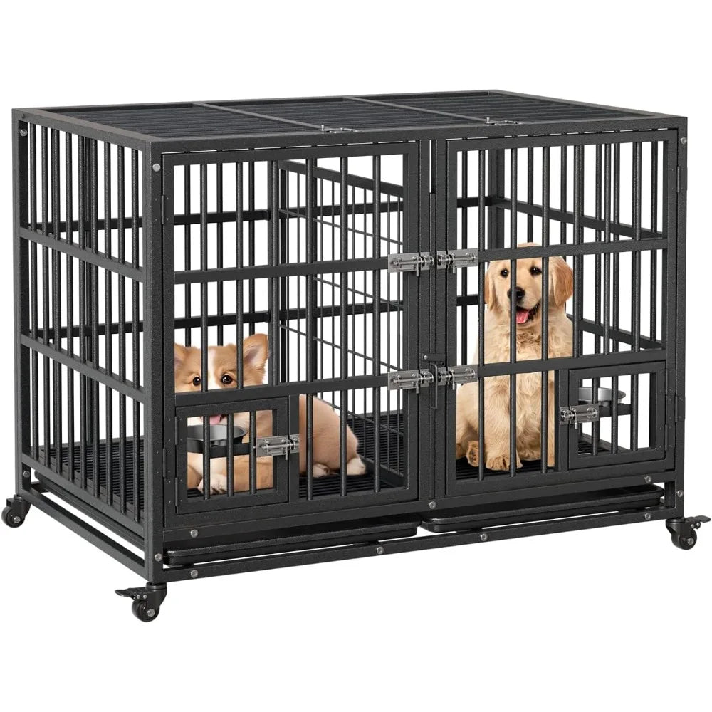 Garvee Metal Heavy Duty Dog Crate for Dogs Large Dog Cage with Removable Tray Easy Assemble Dog Kennel with Double-Latch Locks