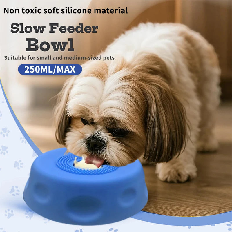 Silicone Slow Feeder Dog Lick Bowl with Interactive Rolling Ball, Anti‑Slip Anti‑Tip Pet Licking Feeder Bowl for Dogs & Cats, Perfect for Bone Broth Liquid Treats