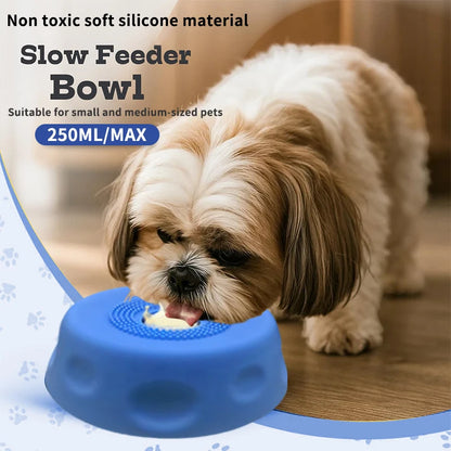 Silicone Slow Feeder Dog Lick Bowl with Interactive Rolling Ball, Anti‑Slip Anti‑Tip Pet Licking Feeder Bowl for Dogs & Cats, Perfect for Bone Broth Liquid Treats
