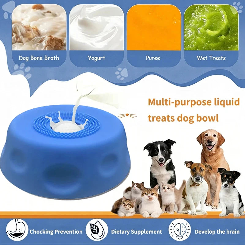 Silicone Slow Feeder Dog Lick Bowl with Interactive Rolling Ball, Anti‑Slip Anti‑Tip Pet Licking Feeder Bowl for Dogs & Cats, Perfect for Bone Broth Liquid Treats