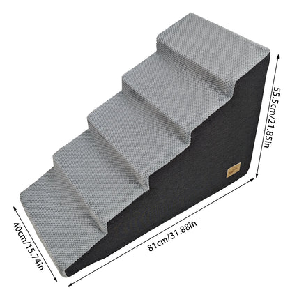3/4/5 Steps High Density Foam Dog Stairs Ramps, for High Beds and Sofa, Non-Slip Pet Steps Sofa Bed Ladder, with Washable Cover