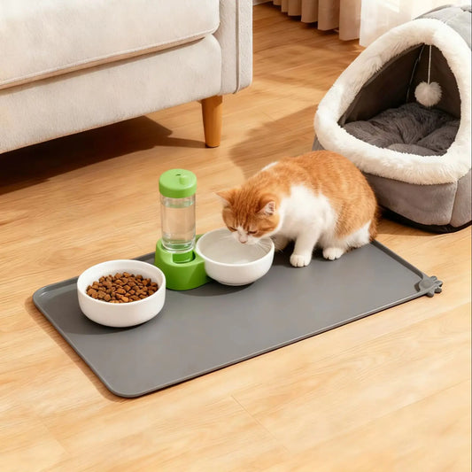 Pet Feeding Mat Soft Silicone Material with Risen Edges to Prevent Spills Easy to Clean Cat Dog Feeder Pad