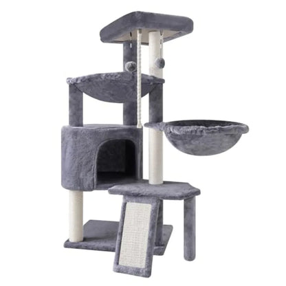 Three Layer Cat Tree with Cat Condo Scratch Pad and Two Hammocks, 3-Tier Cat Tree, Natural Sisal, Replaceable Hanging Balls, St