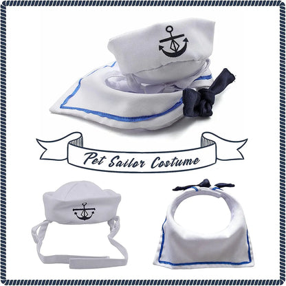 Pet Sailor Costume for Cats Small Dogs, Cat Halloween Costumes, Small Dog Sailor Outfit, Cat Sailors Hat with Tie Collar, Pet Navy Costume for Kitten Puppy Statue Decoration