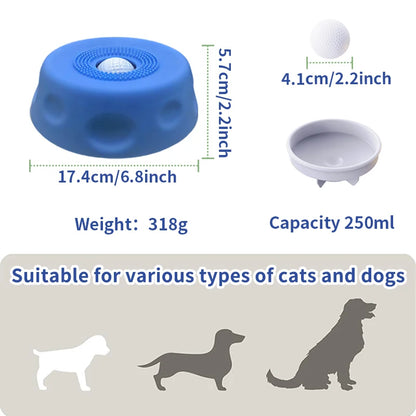 Silicone Slow Feeder Dog Lick Bowl with Interactive Rolling Ball, Anti‑Slip Anti‑Tip Pet Licking Feeder Bowl for Dogs & Cats, Perfect for Bone Broth Liquid Treats