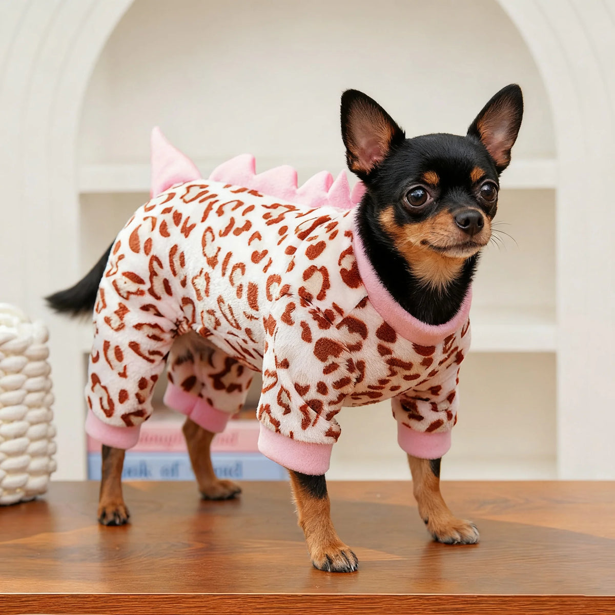 Leopard Dinosaur Dog Costume! Pet Winter Clothes Warm Fleece Jumpsuit Halloween Pajamas for Small Medium Dogs