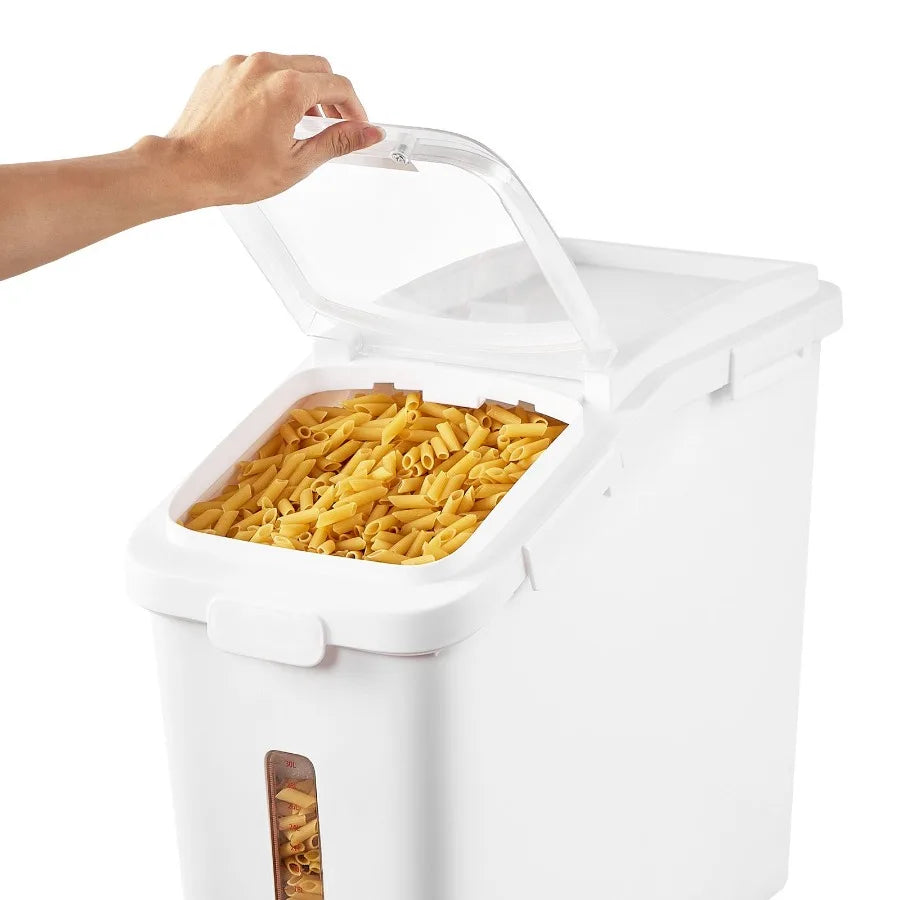 Large 11.4Gallon/50L Rice Storage Container for Kitchen Ingredients Grain Cereal Flour Pet Food Dispenser with Wheels Scoop Sca