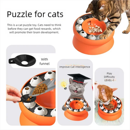 Interactive Cat Puzzle Feeder Toy Slow Feeder Bowl Treat Dispenser for Indoor Cats, Mental Stimulation Aid Digestion Enrichment Pet Game for Kitten