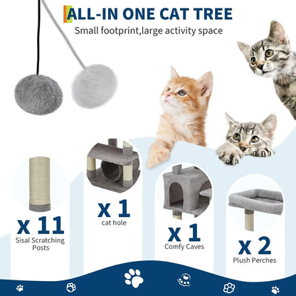 Cat Scratching Post Wear-Resistant Lint-Free Scratch-Resistant Pet Grooming Tool with Scratching Posts, Condo, Perches, Hammock & Tunnel Heavy Duty Cat Furniture for Indoor Cats