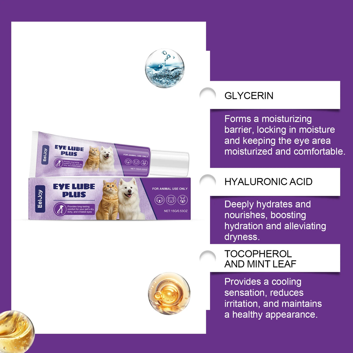 Dog Cat Eye Ointment Gel Dry Eyes Relief Moisturizer Soothing Gentle Care Balm Tear Stain Remover for Puppy Kitten Sensitive Area Daily Hygiene Treatment No Irritant Lightweight Non Sticky Portable 15g Safe Natural Effective